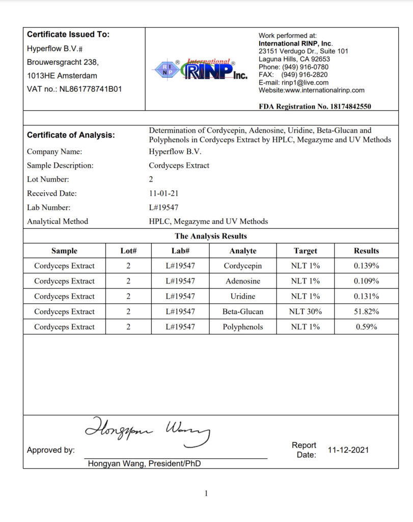 Cordyceps Test Results